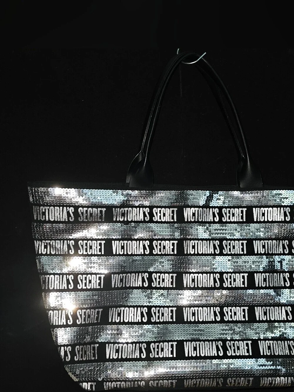 Black W/ Silver Sequins Victoria's Secret Tote 22x13x6